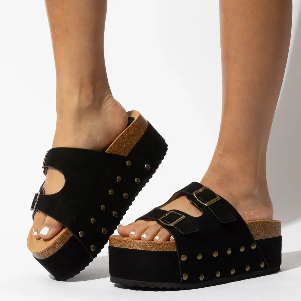 BLACK PLATFORM CLOG SANDAL BIRKEN SANDAL - NON-BRANDED - Picture 3 of 7